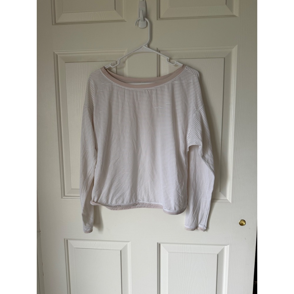 Lululemon Striped Mesh Long Sleeve Yoga Top White Pink Relaxed Fit